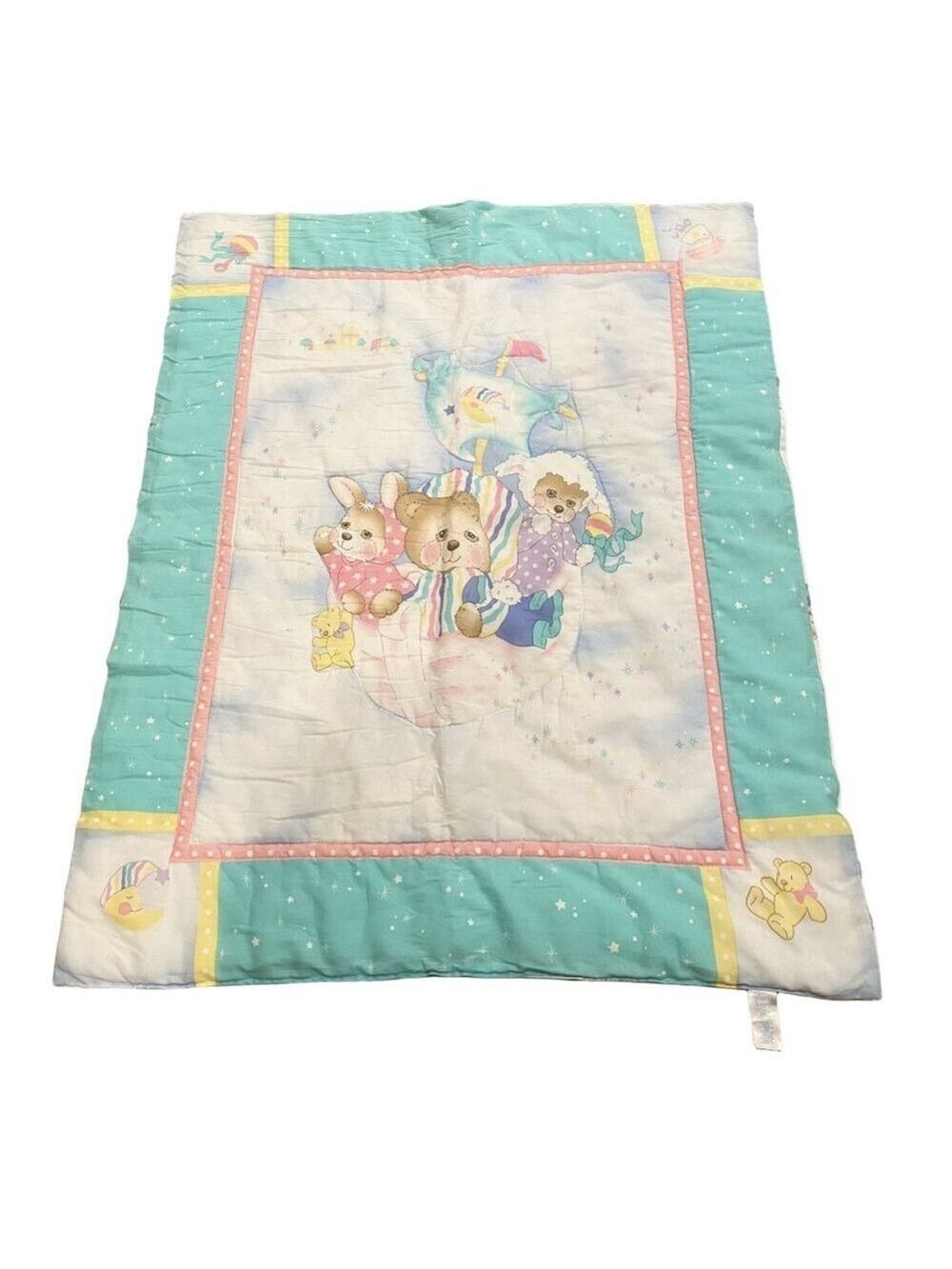 Brushcreek Creative Baby Blanket Quilt Teddy Bear Bunny Moon Stars 1980s Pastel